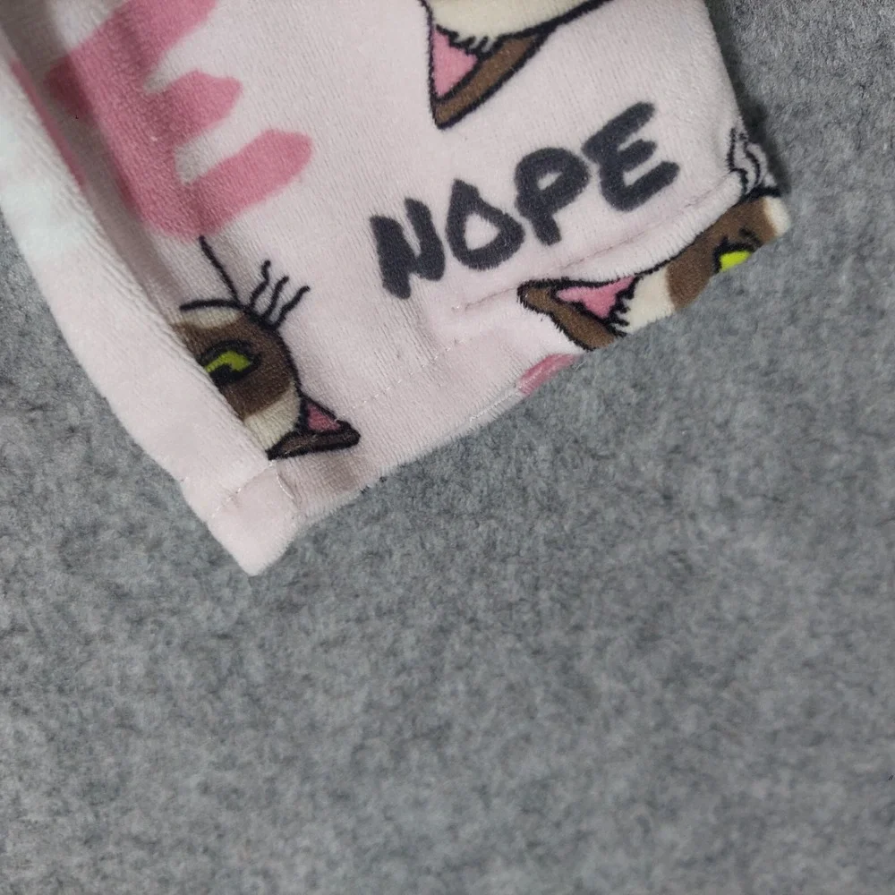 Grumpy Cat Pink Crystal Nope‎ Fleece Pajama Top Small S 4-6 Henley Long Sleeve
